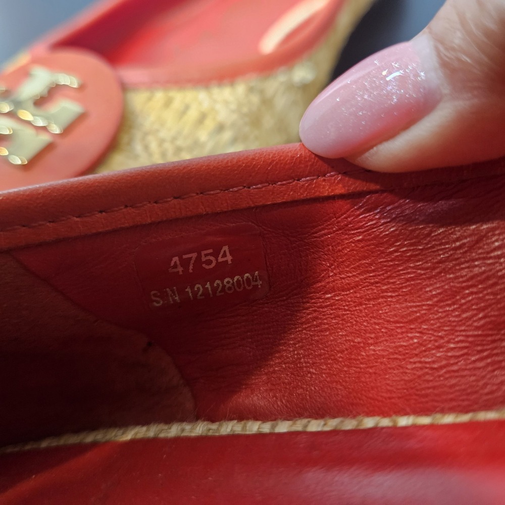 Tory Burch Reva Woven Raffia Ballet Flats Size 11 Double T Logo Red Trim - Picture 5 of 9